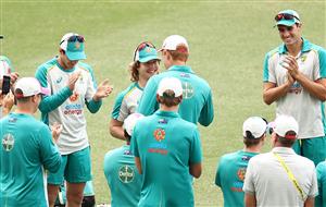 SYDNEY, AUSTRALIA - JANUARY 07: Will Pucovski of Australia receives his Baggy Green Cap from Andrew McDonald during day one of the 3rd Test match in the series between Australia and India at Sydney Cricket Ground on January 07, 2021 in Sydney, Australia. (Photo by Ryan Pierse/Getty Images)