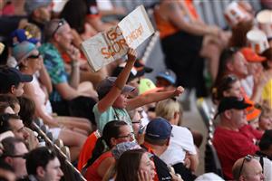 PERTH, AUSTRALIA - JANUARY 06: A young Scorchers fan shows her support during the Big Bash League match between the Perth Scorchers and the Sydney Sixers at Optus Stadium, on January 06, 2021, in Perth, Australia. (Photo by Paul Kane/Getty Images)