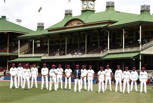 SYDNEY, AUSTRALIA - JANUARY 07: India pose for a team photo in their McGrath Foundation Pink Caps during day one of the 3rd Test match in the series between Australia and India at Sydney Cricket Ground on January 07, 2021 in Sydney, Australia. (Photo by Ryan Pierse/Getty Images)