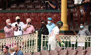 SYDNEY, AUSTRALIA - JANUARY 07: Will Pucovski of Australia walks from the ground after being dismissed for 62 runs by Navdeep Saini of India during day one of the 3rd Test match in the series between Australia and India at Sydney Cricket Ground on January 07, 2021 in Sydney, Australia. (Photo by Ryan Pierse/Getty Images)