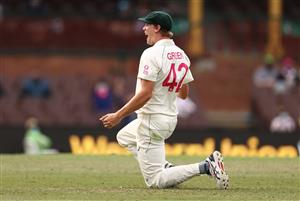 SYDNEY, AUSTRALIA - JANUARY 08: Cameron Green of Australia celebrates after taking a catch to dismiss Shubman Gill of India off the bowling of Pat Cummins of Australia during day two of the 3rd Test match in the series between Australia and India at Sydney Cricket Ground on January 08, 2021 in Sydney, Australia. (Photo by Ryan Pierse/Getty Images)