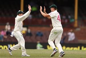 SYDNEY, AUSTRALIA - JANUARY 08: Cameron Green of Australia celebrates after taking a catch to dismiss Shubman Gill of India off the bowling of Pat Cummins of Australia during day two of the 3rd Test match in the series between Australia and India at Sydney Cricket Ground on January 08, 2021 in Sydney, Australia. (Photo by Ryan Pierse/Getty Images)