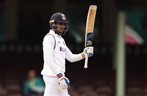 SYDNEY, AUSTRALIA - JANUARY 08: Shubman Gill of India celebrates after reaching his half century during day two of the 3rd Test match in the series between Australia and India at Sydney Cricket Ground on January 08, 2021 in Sydney, Australia. (Photo by Ryan Pierse/Getty Images)