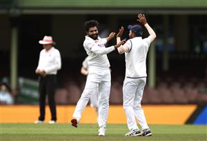 SYDNEY, AUSTRALIA - JANUARY 08: Ravindra Jadeja of India celebrates after taking the wicket of Marnus Labuschagne of Australia during day two of the 3rd Test match in the series between Australia and India at Sydney Cricket Ground on January 08, 2021 in Sydney, Australia. (Photo by Ryan Pierse/Getty Images)
