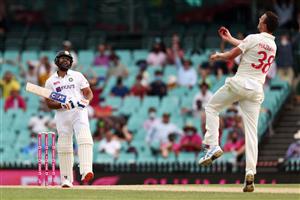 SYDNEY, AUSTRALIA - JANUARY 08: Josh Hazlewood of Australia reacts after dismissing Rohit Sharma of India caught and bowled during day two of the Third Test match in the series between Australia and India at Sydney Cricket Ground on January 08, 2021 in Sydney, Australia. (Photo by Cameron Spencer/Getty Images)