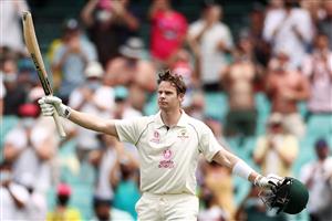 SYDNEY, AUSTRALIA - JANUARY 08: Steve Smith of Australia celebrates scoring a century during day two of the Third Test match in the series between Australia and India at Sydney Cricket Ground on January 08, 2021 in Sydney, Australia. (Photo by Cameron Spencer/Getty Images)