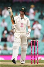 SYDNEY, AUSTRALIA - JANUARY 08: Steve Smith of Australia celebrates scoring a half-century during day two of the Third Test match in the series between Australia and India at Sydney Cricket Ground on January 08, 2021 in Sydney, Australia. (Photo by Cameron Spencer/Getty Images)