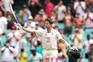 SYDNEY, AUSTRALIA - JANUARY 08: Steve Smith of Australia celebrates scoring a century during day two of the Third Test match in the series between Australia and India at Sydney Cricket Ground on January 08, 2021 in Sydney, Australia. (Photo by Cameron Spencer/Getty Images)