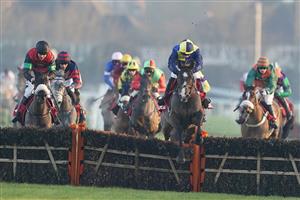 SUNBURY, ENGLAND - JANUARY 09: Ben Jones riding Boreham Bill clear the last to win The Ladbrokes Lanzarote Handicap Hurdle at Kempton Park Racecourse on January 09, 2021 in Sunbury, England. Due to the Coronavirus pandemic, owners along with the paying public will not be allowed to attend the meeting. (Photo by Alan Crowhurst/Getty Images)