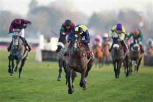 SUNBURY, ENGLAND - JANUARY 09: Ben Jones riding Boreham Bill clear the last to win The Ladbrokes Lanzarote Handicap Hurdle at Kempton Park Racecourse on January 09, 2021 in Sunbury, England. Due to the Coronavirus pandemic, owners along with the paying public will not be allowed to attend the meeting. (Photo by Alan Crowhurst/Getty Images)