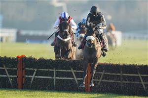 SUNBURY, ENGLAND - JANUARY 09: Harry Cobden riding McFabulous clear the last to win The Dornan Engineering Relkeel Hurdle at Kempton Park Racecourse on January 09, 2021 in Sunbury, England. Due to the Coronavirus pandemic, owners along with the paying public will not be allowed to attend the meeting. (Photo by Alan Crowhurst/Getty Images)