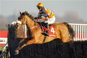 SUNBURY, ENGLAND - JANUARY 09: Harry Cobden riding Master Tommytucker on their way to winning The Ladbrokes Silviniaco Conti Chase at Kempton Park Racecourse on January 09, 2021 in Sunbury, England. Due to the Coronavirus pandemic, owners along with the paying public will not be allowed to attend the meeting. (Photo by Alan Crowhurst/Getty Images)