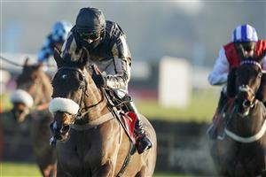 SUNBURY, ENGLAND - JANUARY 09: Harry Cobden riding McFabulous clear the last to win The Dornan Engineering Relkeel Hurdle at Kempton Park Racecourse on January 09, 2021 in Sunbury, England. Due to the Coronavirus pandemic, owners along with the paying public will not be allowed to attend the meeting. (Photo by Alan Crowhurst/Getty Images)