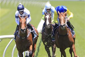 SYDNEY, AUSTRALIA - JANUARY 09: Rachel King on Malkovich (L) wins race 1 the Sky Racing Active Handicap during Sydney Racing at Royal Randwick Racecourse on January 09, 2021 in Sydney, Australia. (Photo by Mark Evans/Getty Images)