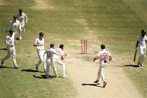 SYDNEY, AUSTRALIA - JANUARY 11: Josh Hazlewood of Australia celebrates taking the wicket of Cheteshwar Pujara of India during day five of the Third Test match in the series between Australia and India at Sydney Cricket Ground on January 11, 2021 in Sydney, Australia. (Photo by Mark Kolbe/Getty Images)