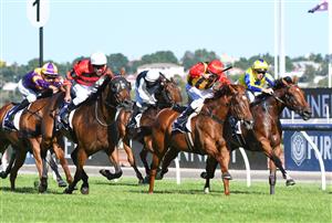 MELBOURNE, AUSTRALIA - JANUARY 09: Michael Walker riding Never Again wins Race 7, the Chester Manifold Stakes, during Melbourne Racing at Flemington Racecourse on January 09, 2021 in Melbourne, Australia. (Photo by Vince Caligiuri/Getty Images)