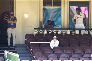SYDNEY, AUSTRALIA - JANUARY 11: ICC Security Manager Tony Ross, Fourth Umpire Claire Polosak and Ravichandran Ashwin of India look on during day five of the 3rd Test match in the series between Australia and India at Sydney Cricket Ground on January 11, 2021 in Sydney, Australia. (Photo by Ryan Pierse/Getty Images)