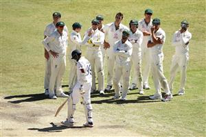 SYDNEY, AUSTRALIA - JANUARY 11: The Australian team watch the replay after a catch off Ravichandran Ashwin of India was given out only to have the wicket ruled not out after Ashwin called for a DRS challenge during day five of the Third Test match in the series between Australia and India at Sydney Cricket Ground on January 11, 2021 in Sydney, Australia. (Photo by Mark Kolbe/Getty Images)