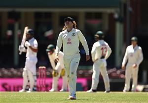SYDNEY, AUSTRALIA - JANUARY 11: Will Pucovski of Australia reacts after injuring his shoulder during day five of the 3rd Test match in the series between Australia and India at Sydney Cricket Ground on January 11, 2021 in Sydney, Australia. (Photo by Ryan Pierse/Getty Images)
