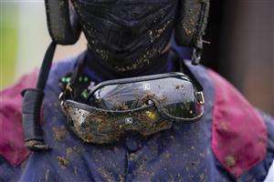 PLUMPTON, ENGLAND - JANUARY 13: Wet and muddy at Plumpton Racecourse on January 13, 2021 in Plumpton, England. Due to the Coronavirus pandemic, owners along with the paying public will not be allowed to attend the meeting. (Photo by Alan Crowhurst/Getty Images)