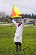 FONTWELL, ENGLAND - JANUARY 14: The new 'High Vis' recall flag at Fontwell Park Racecourse on January 14, 2021 in Fontwell, England. Due to the Coronavirus pandemic, owners along with the paying public will not be allowed to attend the meeting. (Photo by Alan Crowhurst/Getty Images)