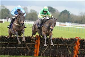 FONTWELL, ENGLAND - JANUARY 14: Ben Godfrey riding Lily The Pink (R) clear the last to win The Visit attheraces.com Handicap Hurdle at Fontwell Park Racecourse on January 14, 2021 in Fontwell, England. Due to the Coronavirus pandemic, owners along with the paying public will not be allowed to attend the meeting. (Photo by Alan Crowhurst/Getty Images)