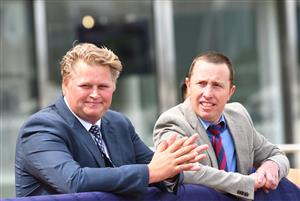 MELBOURNE, AUSTRALIA - JANUARY 16: Trainer Calvin McEvoy and Michael Shepherdson are seen after Over Exposure won race 5, the Furphy Refreshing Ale Trophy, during Melbourne Racing at Flemington Racecourse on January 16, 2021 in Melbourne, Australia. (Photo by Vince Caligiuri/Getty Images)