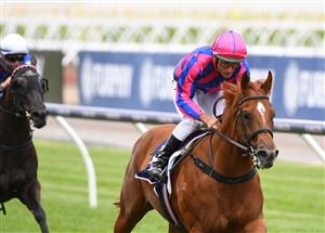 MELBOURNE, AUSTRALIA - JANUARY 16: Damien Oliver riding Absolute Flirt wins Race 3, the Polytrack Handicap, during Melbourne Racing at Flemington Racecourse on January 16, 2021 in Melbourne, Australia. (Photo by Vince Caligiuri/Getty Images)