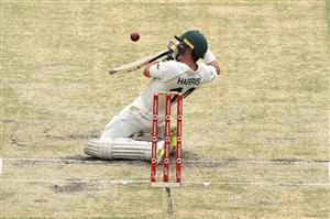 BRISBANE, AUSTRALIA - JANUARY 18: Marcus Harris of Australia bats during day four of the 4th Test Match in the series between Australia and India at The Gabba on January 18, 2021 in Brisbane, Australia. (Photo by Matt Roberts/Getty Images)
