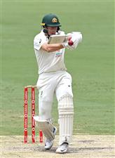 BRISBANE, AUSTRALIA - JANUARY 18: Marnus Labuschagne of Australia plays a shot during day four of the 4th Test Match in the series between Australia and India at The Gabba on January 18, 2021 in Brisbane, Australia. (Photo by Bradley Kanaris/Getty Images)