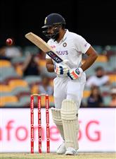 BRISBANE, AUSTRALIA - JANUARY 18: Rohit Sharma of India bats during day four of the 4th Test Match in the series between Australia and India at The Gabba on January 18, 2021 in Brisbane, Australia. (Photo by Bradley Kanaris/Getty Images)