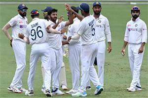 BRISBANE, AUSTRALIA - JANUARY 18: Shardul Thakur of India celebrates taking the wicket of Marcus Harris of Australia during day four of the 4th Test Match in the series between Australia and India at The Gabba on January 18, 2021 in Brisbane, Australia. (Photo by Bradley Kanaris/Getty Images)