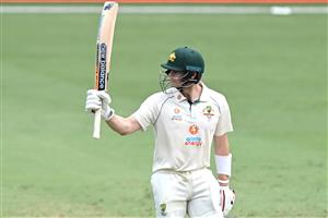 BRISBANE, AUSTRALIA - JANUARY 18: Steve Smith of Australia celebrates after scoring a half century during day four of the 4th Test Match in the series between Australia and India at The Gabba on January 18, 2021 in Brisbane, Australia. (Photo by Bradley Kanaris/Getty Images)