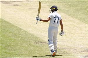 BRISBANE, AUSTRALIA - JANUARY 19: Shubman Gill of India celebrates his half century during day five of the 4th Test Match in the series between Australia and India at The Gabba on January 19, 2021 in Brisbane, Australia. (Photo by Matt Roberts/Getty Images)