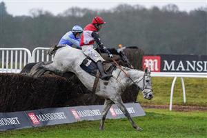 NEWBURY, ENGLAND - JANUARY 20: Harry Bannister riding Fagan clear the last to win The MansionBet's Best Odds Guaranteed Handicap Chase at Newbury Racecourse on January 20, 2021 in Newbury, England. Due to the Coronavirus pandemic, owners along with the paying public will not be allowed to attend the meeting. (Photo by Alan Crowhurst/Getty Images)