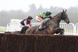 NEWBURY, ENGLAND - JANUARY 20: Richard Johnson riding Dostal Phil clear the last to win The MansionBet's Watch And Bet Novices' Limited Handicap Chase at Newbury Racecourse on January 20, 2021 in Newbury, England. Due to the Coronavirus pandemic, owners along with the paying public will not be allowed to attend the meeting. (Photo by Alan Crowhurst/Getty Images)