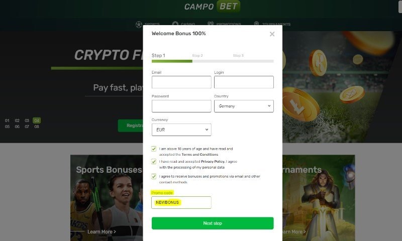 CampoBet promocode NEWBONUS
