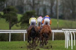 WINCANTON, ENGLAND - JANUARY 21: A general view as runners make their way towards the back straight at Wincanton Racecourse on January 21, 2021 in Wincanton, England. Due to the Coronavirus pandemic, owners along with the paying public will not be allowed to attend the meeting. (Photo by Alan Crowhurst/Getty Images)