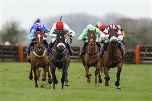WINCANTON, ENGLAND - JANUARY 21: Aidan Coleman riding Fabrique En France (red cap) clear the last to win The Timeform Premium Ratings Available At racingtv.com 'National Hunt' Maiden Hurdle at Wincanton Racecourse on January 21, 2021 in Wincanton, England. Due to the Coronavirus pandemic, owners along with the paying public will not be allowed to attend the meeting. (Photo by Alan Crowhurst/Getty Images)