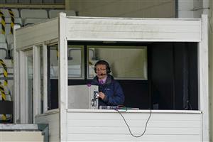 WINCANTON, ENGLAND - JANUARY 21: Commentator, Richard Hoiles at Wincanton Racecourse on January 21, 2021 in Wincanton, England. Due to the Coronavirus pandemic, owners along with the paying public will not be allowed to attend the meeting. (Photo by Alan Crowhurst/Getty Images)