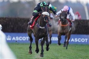 ASCOT, ENGLAND - JANUARY 23: David Bass riding First Flow clear the last to win The Matchbook Betting Exchange Clarence House Chase at Ascot Racecourse on January 23, 2021 in Ascot, England. Due to the Coronavirus pandemic, owners along with the paying public will not be allowed to attend the meeting. (Photo by Alan Crowhurst/Getty Images)