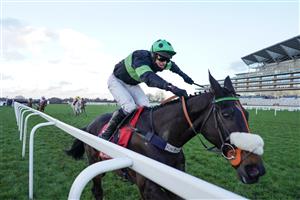 ASCOT, ENGLAND - JANUARY 23: David Bass riding First Flow clear the last to win The Matchbook Betting Exchange Clarence House Chase at Ascot Racecourse on January 23, 2021 in Ascot, England. Due to the Coronavirus pandemic, owners along with the paying public will not be allowed to attend the meeting. (Photo by Alan Crowhurst/Getty Images)