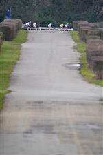ASCOT, ENGLAND - JANUARY 23: A general view as runners run dowwn the side of the track during The Matchbook Best Odds Handicap Chase at Ascot Racecourse on January 23, 2021 in Ascot, England. Due to the Coronavirus pandemic, owners along with the paying public will not be allowed to attend the meeting. (Photo by Alan Crowhurst/Getty Images)