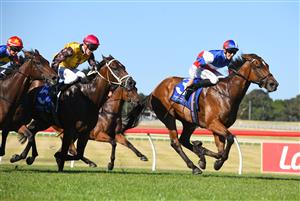MELBOURNE, AUSTRALIA - JANUARY 23: Campbell Rawiller riding Ididitforlove winning Race 9, the The Big Screen Company Handicap, during Melbourne Racing at Sandown Racecourse on January 23, 2021 in Melbourne, Australia. (Photo by Vince Caligiuri/Getty Images)