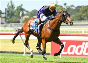 MELBOURNE, AUSTRALIA - JANUARY 23: Damien Oliver riding Milton Park winning race 6, the Tile Importer Handicap, during Melbourne Racing at Sandown Racecourse on January 23, 2021 in Melbourne, Australia. (Photo by Vince Caligiuri/Getty Images)