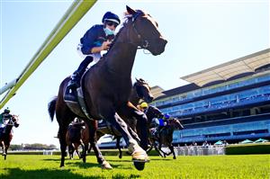 SYDNEY, AUSTRALIA - JANUARY 23: Hugh Bowman on Rocketing By wins race 5 the Bowermans Commercial Furniture Handicap during Sydney Racing at Royal Randwick Racecourse on January 23, 2021 in Sydney, Australia. (Photo by Mark Evans/Getty Images)