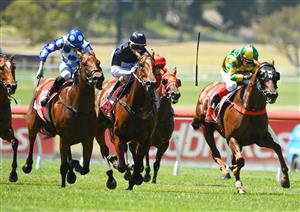MELBOURNE, AUSTRALIA - JANUARY 23: Lachlan King riding Kansino winning race 5, the Ladbrokes Easy Form Handicap, during Melbourne Racing at Sandown Racecourse on January 23, 2021 in Melbourne, Australia. (Photo by Vince Caligiuri/Getty Images)