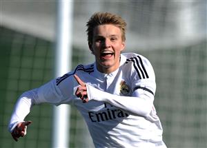MADRID, SPAIN - FEBRUARY 21: Martin Odegaard of Real Madrid Castilla celebrates after scoring his team