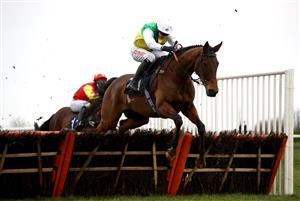 DONCASTER, ENGLAND - JANUARY 29: Sam Barton ridden by Adam Wedge clears a fence on their way to winning the Sporting Life EBF 'National Hunt' Maiden Hurdle at Doncaster Racecourse on January 29, 2021 in Doncaster, England. (Photo by Tim Goode - Pool/Getty Images)