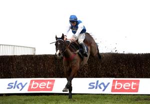 DONCASTER, ENGLAND - JANUARY 29: Ibleo ridden by Charlie Deutsch clears a fence on their way to winning the Sky Bet Best Odds Guaranteed Handicap Chase at Doncaster Racecourse on January 29, 2021 in Doncaster, England. (Photo by Tim Goode - Pool/Getty Images)